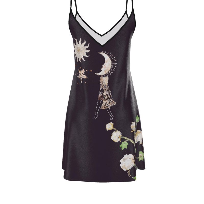 Vela Silk Slip Dress in Black Jungle Butterfly