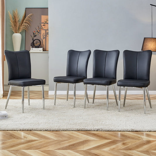 Modern Minimalist Dining Chairs with PU Leather Curved Backrest and