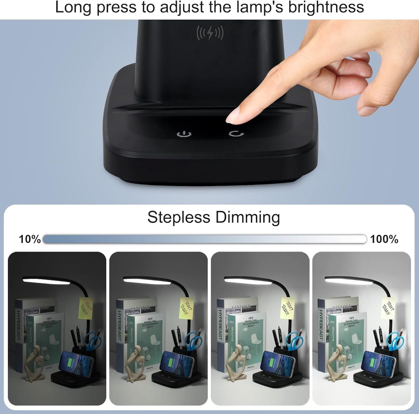 LED Desk Lamp With Wireless Charger Black For Home Office